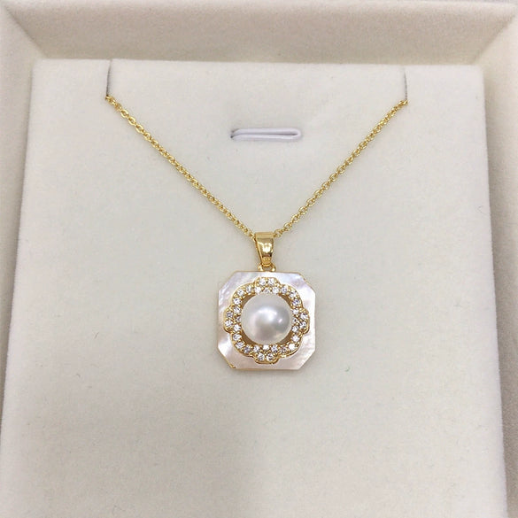 Freshwater Pearl Square Pendant Earrings With Sea Shell Light Luxury Highend Style