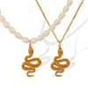 Freshwater Pearl Titanium Steel 18K Gold Plated Vintage Style French Style Modern Style Snake Pendant Necklace