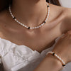 Freshwater Pearl 316L Stainless Steel Necklace Bracelet Set For Women Retro Style Electroplated