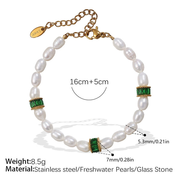 Freshwater Pearl 316L Stainless Steel Necklace Bracelet Set For Women Retro Style Electroplated