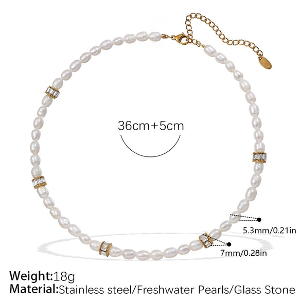 Freshwater Pearl 316L Stainless Steel Necklace Bracelet Set For Women Retro Style Electroplated