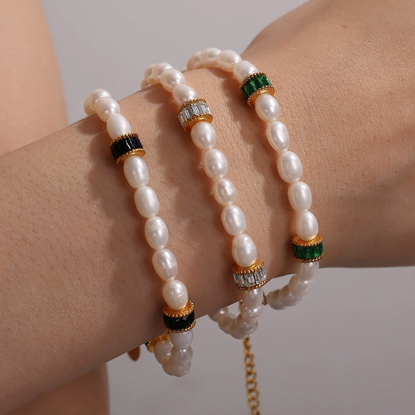 Freshwater Pearl 316L Stainless Steel Necklace Bracelet Set For Women Retro Style Electroplated