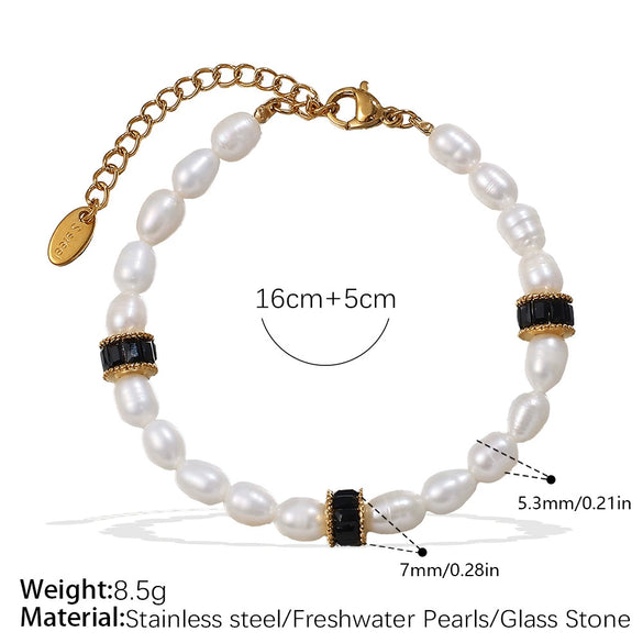 Freshwater Pearl 316L Stainless Steel Necklace Bracelet Set For Women Retro Style Electroplated