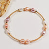 Freshwater Pearl Winding Handmade Women's Casual Double Layer Bracelet Copper Alloy Accessories Near Circle Shape