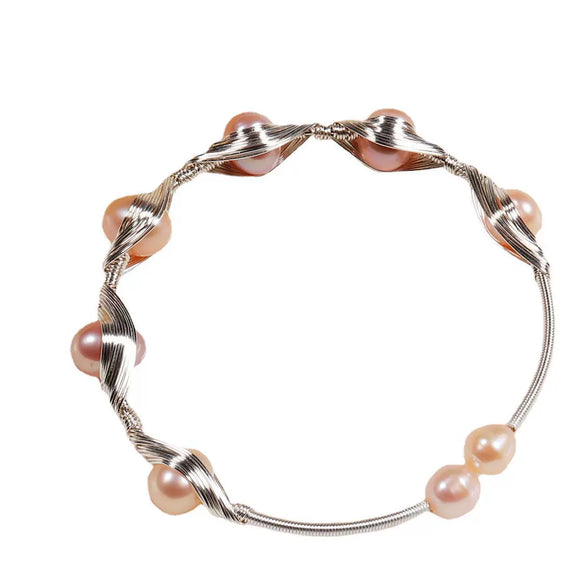 Freshwater Pearl Winding Handmade Women's Casual Double Layer Bracelet Copper Alloy Accessories Near Circle Shape