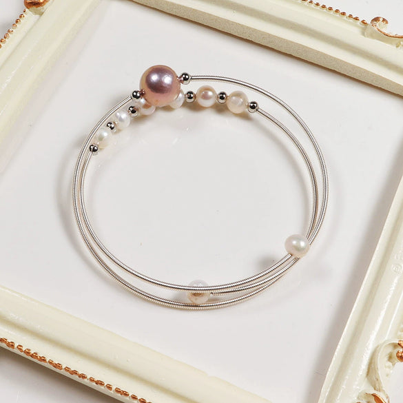 Freshwater Pearl Winding Handmade Women's Casual Double Layer Bracelet Copper Alloy Accessories Near Circle Shape