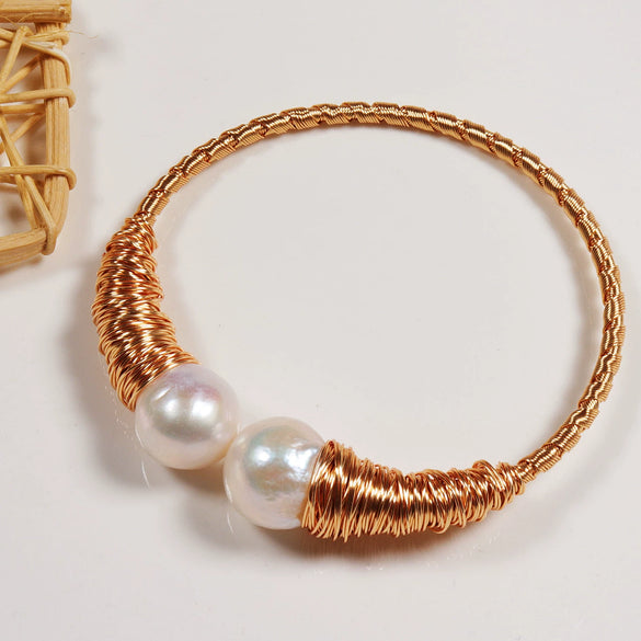 Freshwater Pearl Winding Handmade Women's Casual Double Layer Bracelet Copper Alloy Accessories Near Circle Shape