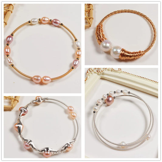 Freshwater Pearl Winding Handmade Women's Casual Double Layer Bracelet Copper Alloy Accessories Near Circle Shape