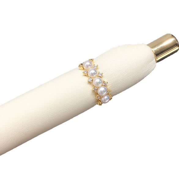 Freshwater Pearl Zircon Ring Copper Material Flat Round And Bun Round Shape Women's Hand Jewelry