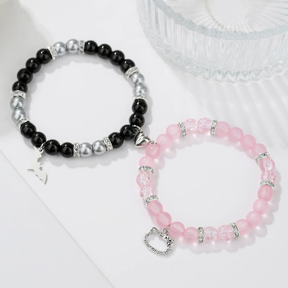 Friendship Spider Love Magnetic Cat Beaded Elastic Adjustable Bracelet Stone Magnet Buckle Geometric Handmade
