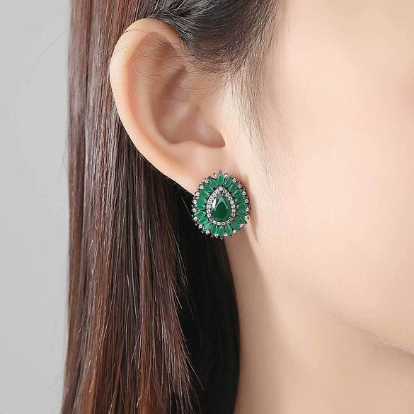 Frosted Copper Drop Earrings With Blue Zircon Electroplated Geometric Fashion Jewelry For Women