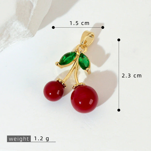 Fruit Cherry Strawberry Pendant Copper Micro Inlaid Zircon Electroplated Pendant For Bracelet Neckchain