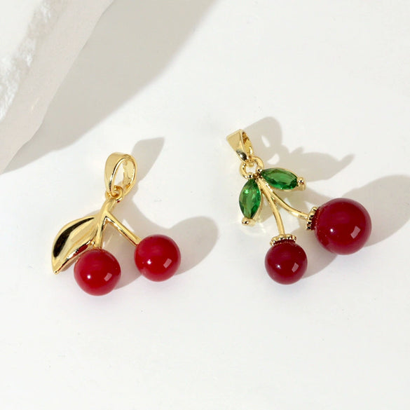 Fruit Cherry Strawberry Pendant Copper Micro Inlaid Zircon Electroplated Pendant For Bracelet Neckchain