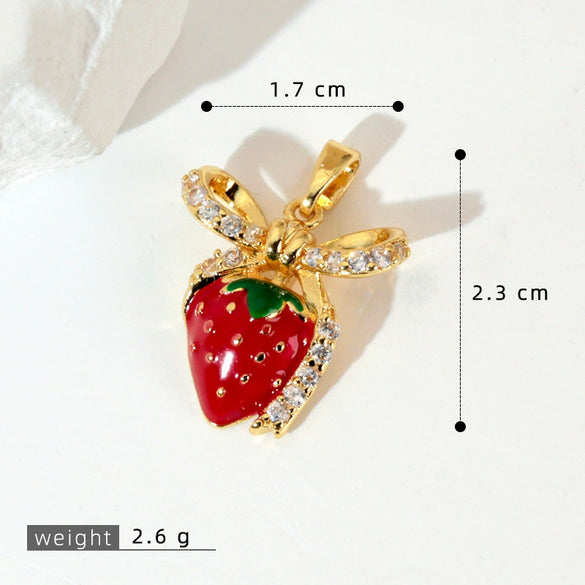 Fruit Cherry Strawberry Pendant Copper Micro Inlaid Zircon Electroplated Pendant For Bracelet Neckchain