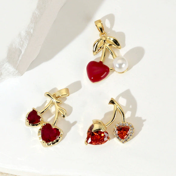 Fruit Cherry Strawberry Pendant Copper Micro Inlaid Zircon Electroplated Pendant For Bracelet Neckchain