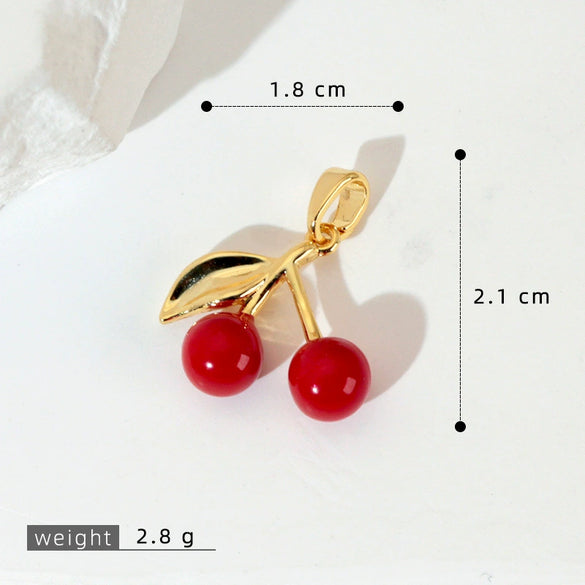 Fruit Cherry Strawberry Pendant Copper Micro Inlaid Zircon Electroplated Pendant For Bracelet Neckchain