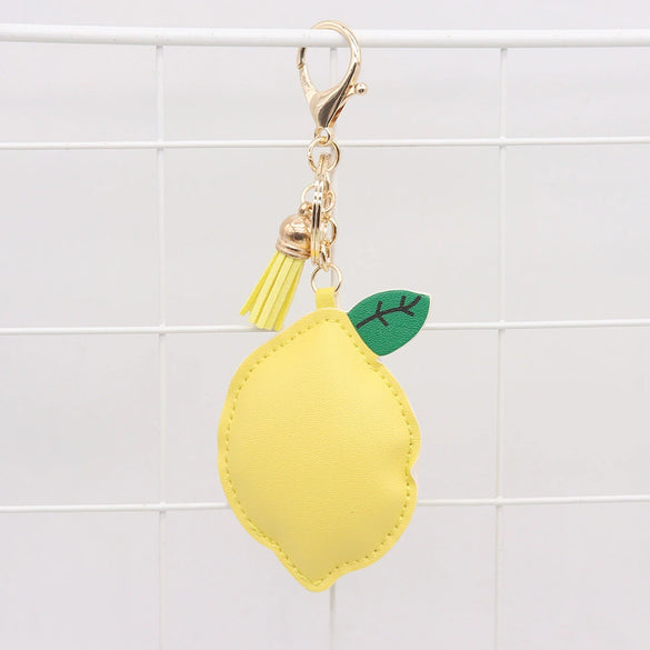 Fruit Lemon Shape Leather Women's Bag Pendant Jewelry Key Chain Accessories