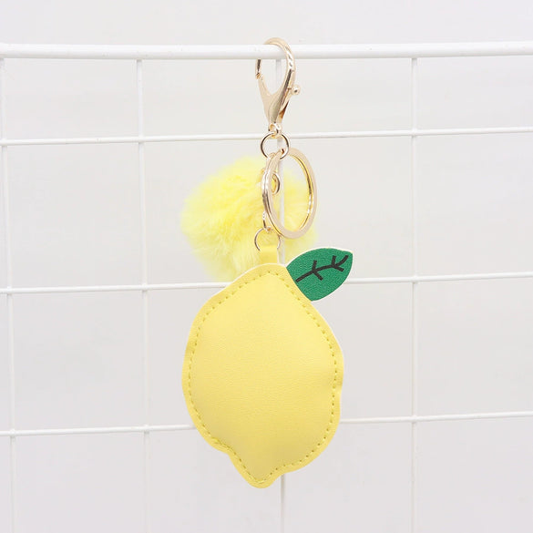 Fruit Lemon Shape Leather Women's Bag Pendant Jewelry Key Chain Accessories