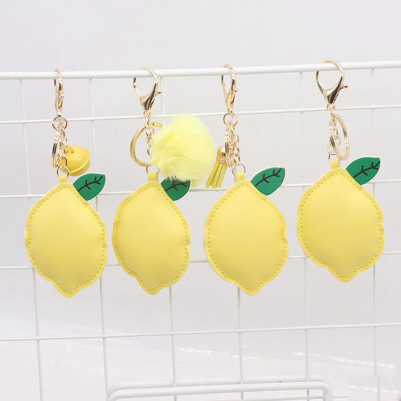 Fruit Lemon Shape Leather Women's Bag Pendant Jewelry Key Chain Accessories