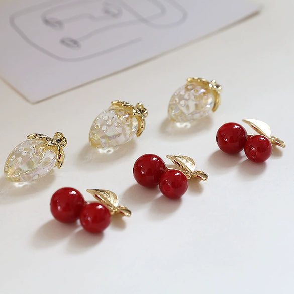 Fruit Pendant Jewelry Earrings Handmade Electroplated Strawberry Red Cherry White Translucent