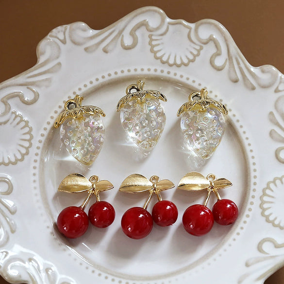 Fruit Pendant Jewelry Earrings Handmade Electroplated Strawberry Red Cherry White Translucent