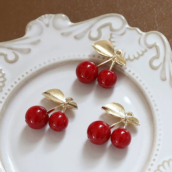 Fruit Pendant Jewelry Earrings Handmade Electroplated Strawberry Red Cherry White Translucent