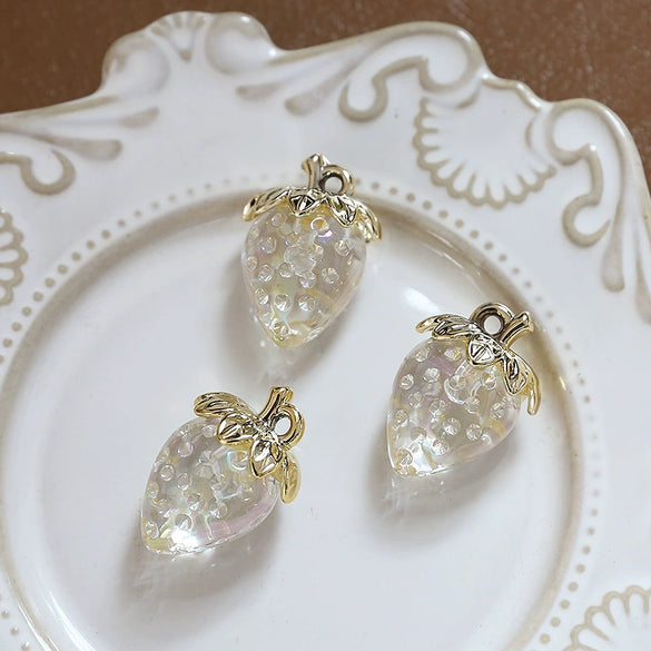 Fruit Pendant Jewelry Earrings Handmade Electroplated Strawberry Red Cherry White Translucent