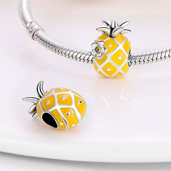 Fruit Series Avocado Cherry Pendant Diy Bead Bracelet White Copper Silver Plated Dripping Oil