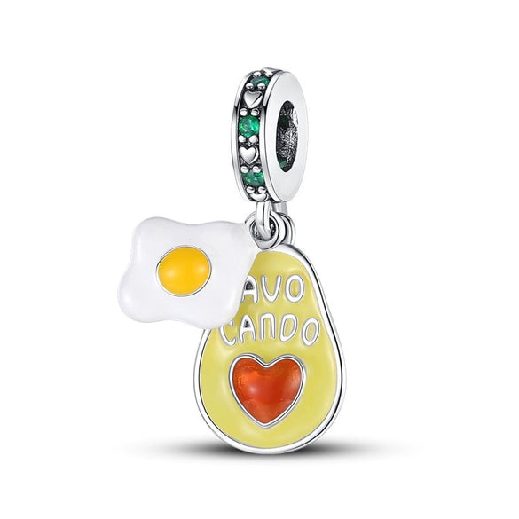 Fruit Series Avocado Cherry Pendant Diy Bead Bracelet White Copper Silver Plated Dripping Oil
