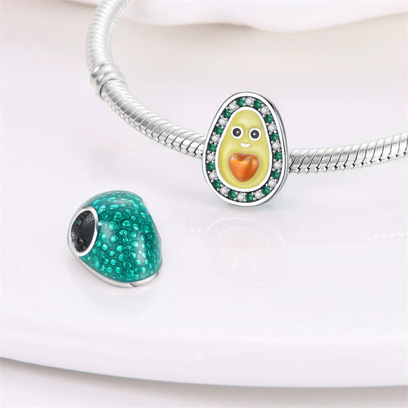 Fruit Series Avocado Cherry Pendant Diy Bead Bracelet White Copper Silver Plated Dripping Oil