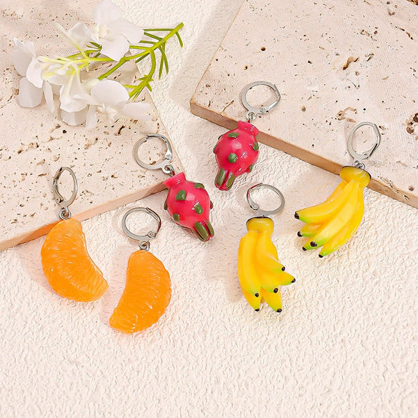 Fruit Shape Resin Hoop Earrings Fun Food Inspired Design Versatile Unisex Jewelry For Everyday Wear And Gifting