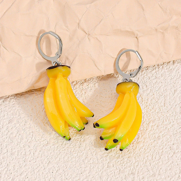 Fruit Shape Resin Hoop Earrings Fun Food Inspired Design Versatile Unisex Jewelry For Everyday Wear And Gifting