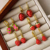 Fruit Strawberry Pitaya Drop Gold Plated Copper Pendant Earrings For Women