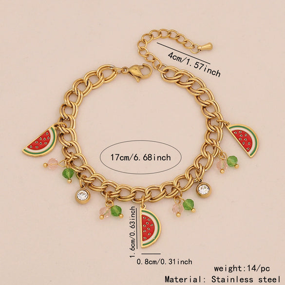 Fruit Watermelon Pineapple Pendant Necklace Stainless Steel Jewelry Electroplating