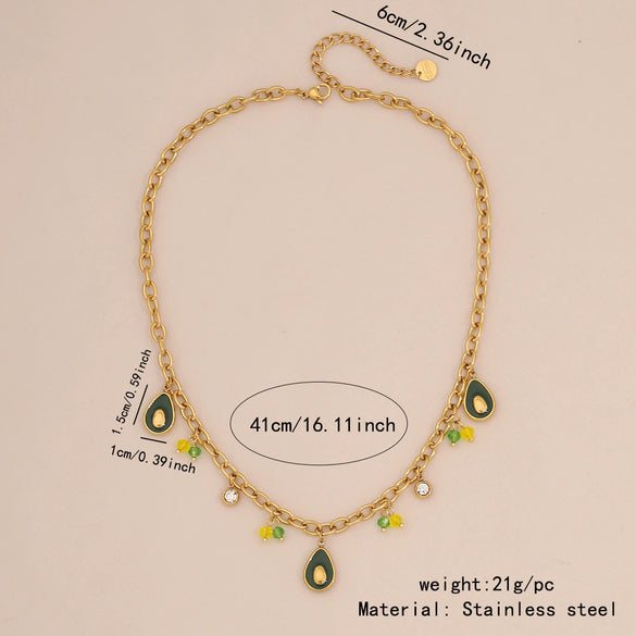 Fruit Watermelon Pineapple Pendant Necklace Stainless Steel Jewelry Electroplating