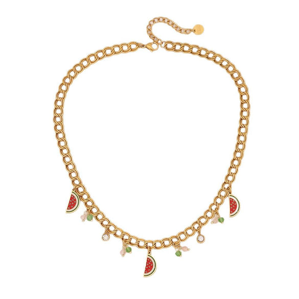 Fruit Watermelon Pineapple Pendant Necklace Stainless Steel Jewelry Electroplating