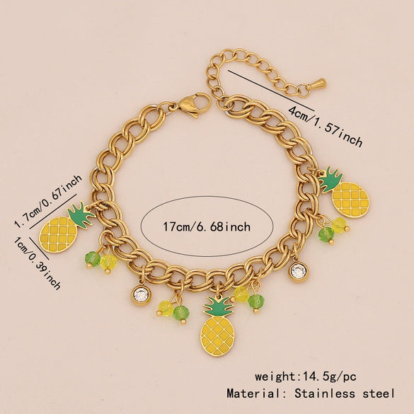 Fruit Watermelon Pineapple Pendant Necklace Stainless Steel Jewelry Electroplating