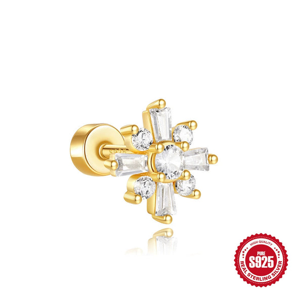 Full Body S925 Sterling Silver Round Zircon Earring With Single Row Diamond Puncture Geometric Pattern For Unisex