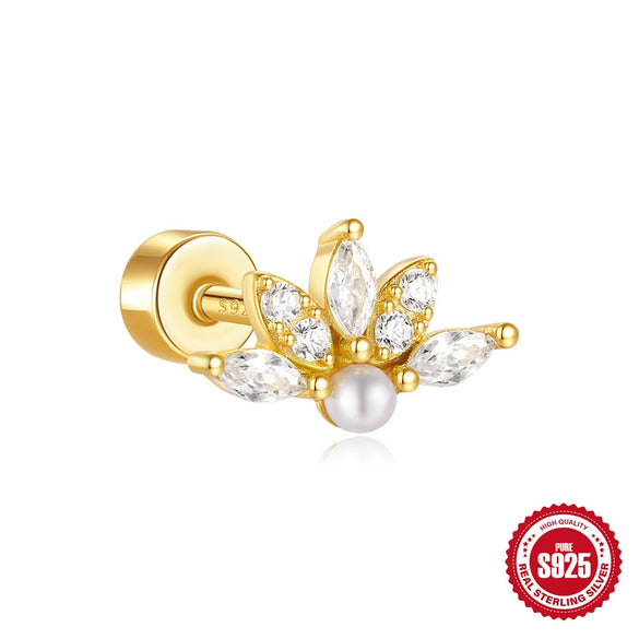 Full Body S925 Sterling Silver Round Zircon Earring With Single Row Diamond Puncture Geometric Pattern For Unisex