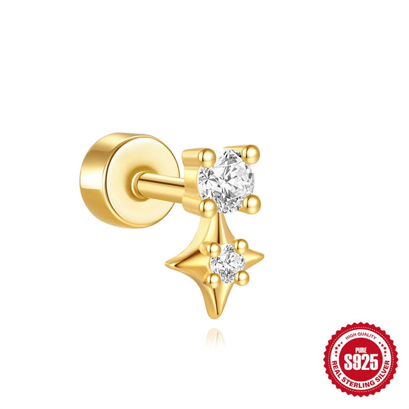 Full Body S925 Sterling Silver Round Zircon Earring With Single Row Diamond Puncture Geometric Pattern For Unisex