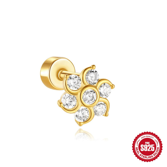 Full Body S925 Sterling Silver Round Zircon Earring With Single Row Diamond Puncture Geometric Pattern For Unisex