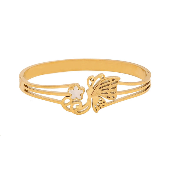 Full Diamond Flower Love Butterfly Stainless Steel Bracelet With Electroplating