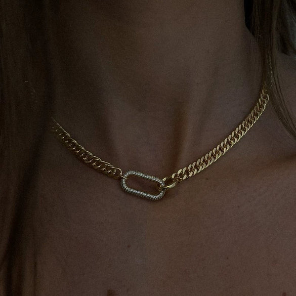Full Diamond Punk Rock Heavy Industry Geometric Choker Clavicle Chain Necklace Copper Electroplated