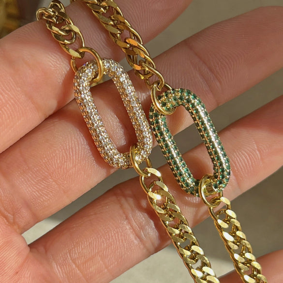 Full Diamond Punk Rock Heavy Industry Geometric Choker Clavicle Chain Necklace Copper Electroplated