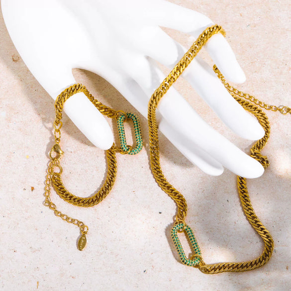 Full Diamond Punk Rock Heavy Industry Geometric Choker Clavicle Chain Necklace Copper Electroplated