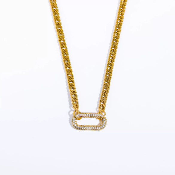 Full Diamond Punk Rock Heavy Industry Geometric Choker Clavicle Chain Necklace Copper Electroplated