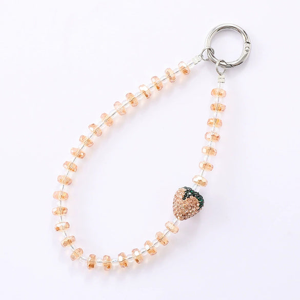 Full Diamond Strawberry Crystal Beaded Handmade Mobile Phone Chain Jewelry Headphone Shell Anti Lost Pendant Key Chain