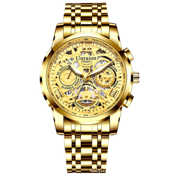 Fullautomatic Movement Men's Calendar Waterproof Luminous Nonmechanical Watch With Round Dial Alloy Case Genuine Leather Strap And Stainless Steel Clasp