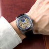 Fully Automatic Mechanical Men's Watch With Hollowedout Transparent Back Luminous Moon Phase Genuine Leather Strap Alloy Case And Mineral Reinforced Glass Mirror