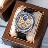 Fully Automatic Mechanical Men's Watch With Hollowedout Transparent Back Luminous Moon Phase Genuine Leather Strap Alloy Case And Mineral Reinforced Glass Mirror